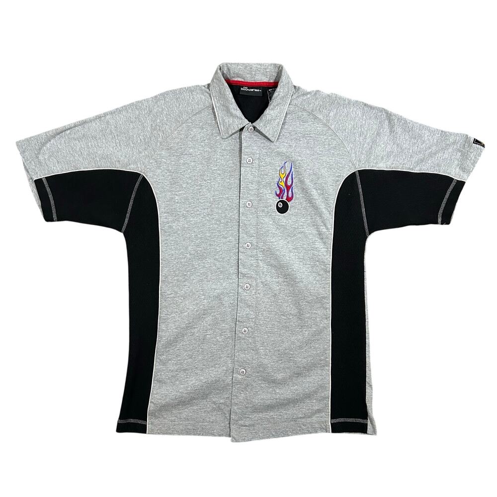 Vintage Y2K Flaming 8 Ball Bowling Style Shirt Button Up Short Sleeve Men’s M